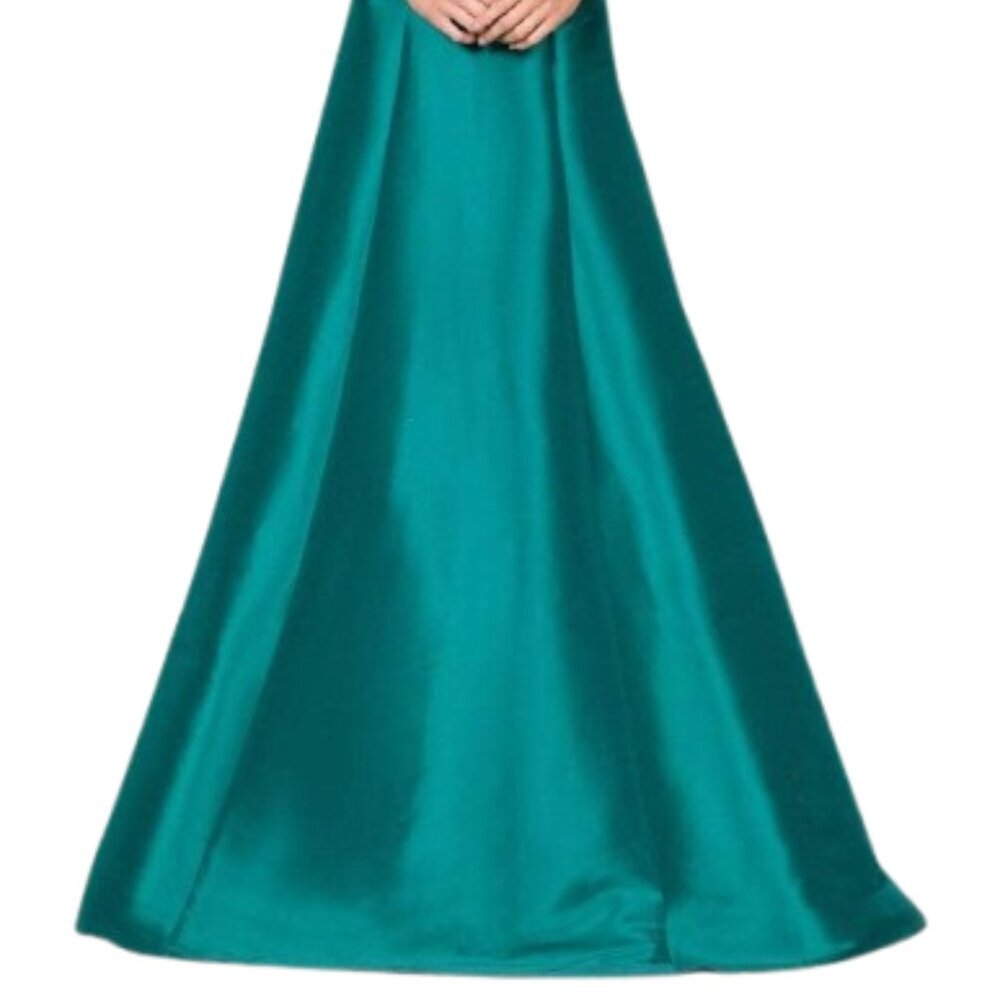 Terani Couture Emerald Off-Shoulder Satin Prom Gown - Picture 2 of 9